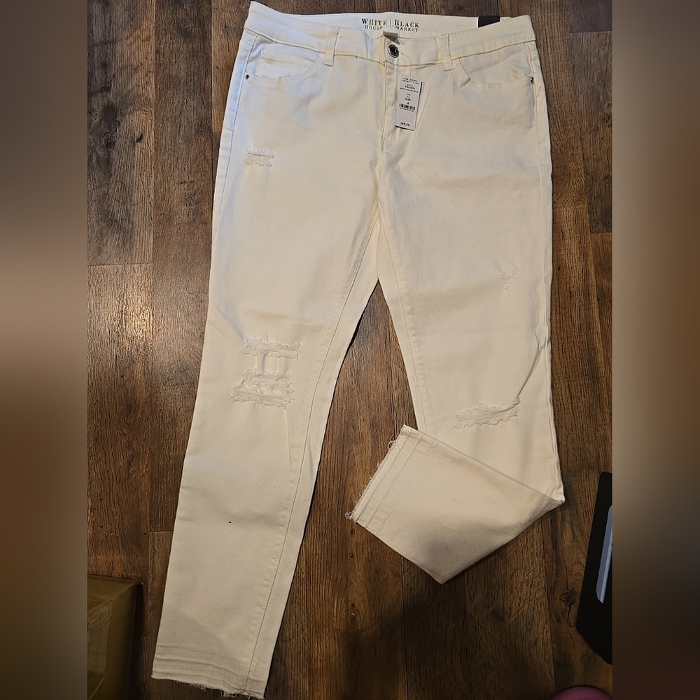 White House Black Market Distressed White Ankle Jeans Nwt Sz 10 Skinny $69.50